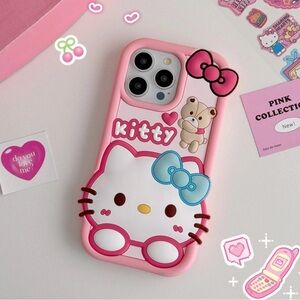 SANRIO | Hello Kitty Pink Silicone Phone Case with Blue Bow & Teddy Accent